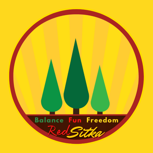 Red Sitka: three growing trees with the words Balance, Fun, Freedom